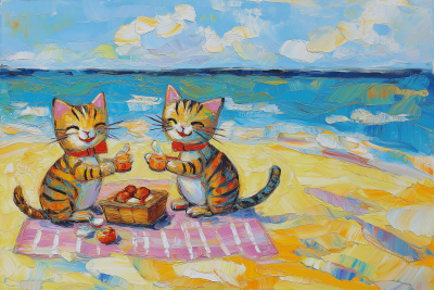 Cats Picnic on the Beach