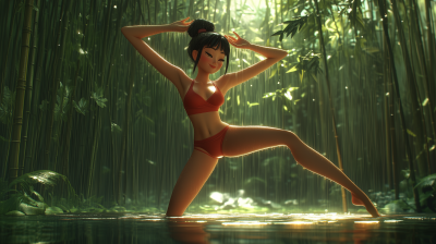 Yoga in the Rainy Bamboo Forest