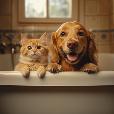 Smiling Pets in the Bathroom