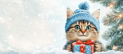 Cute Cat Under Christmas Tree