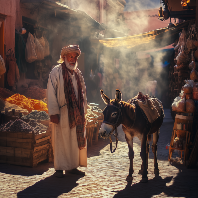 Traditional Moroccan Man and Donkey