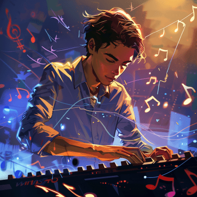 Young Man Playing Synth