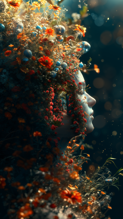 Surreal Head with Cosmic Elements