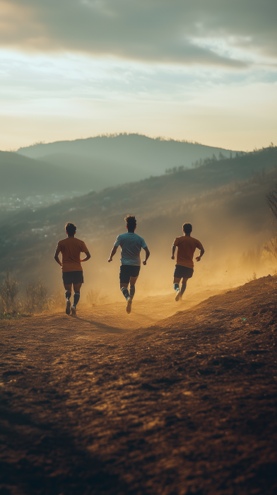 Soccer Players Running Uphill