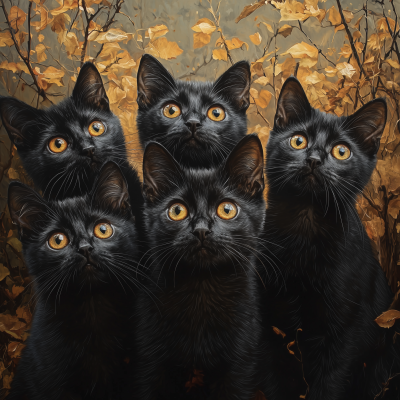 Curious Black Cats in Autumn