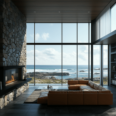 Modern Living Room with Beach View