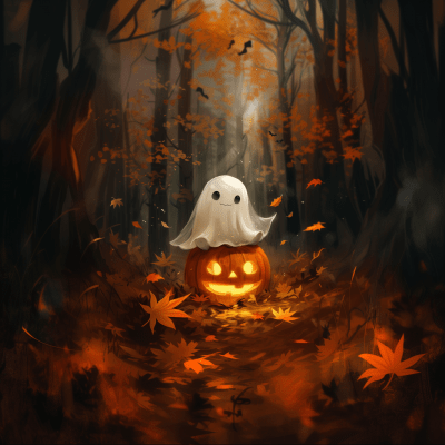 Cute Ghost on Pumpkin