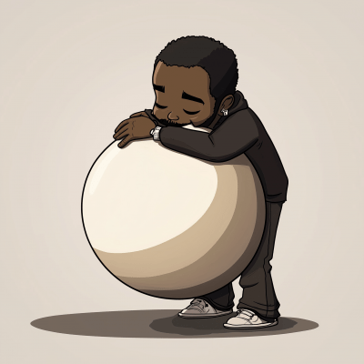 Cartoon Character Embracing a Giant Ball