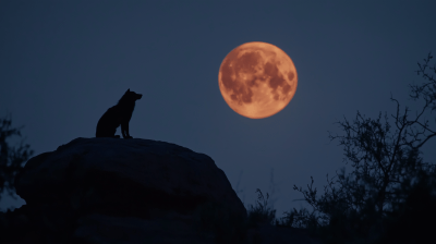 Wolf Silhouette Under Full Moon