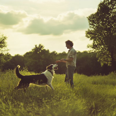 Man Playing with Border Collie