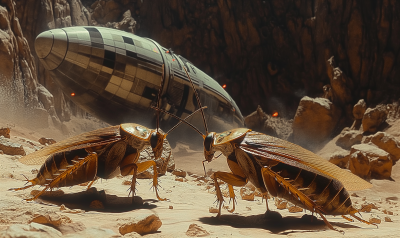Cockroaches Encountering a NASA Spaceship