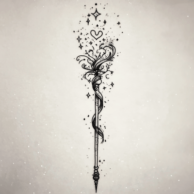 Dainty Wand Tattoo Design