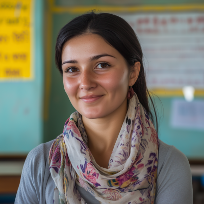 Happy Tajik School Teacher