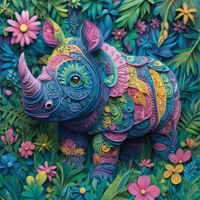 Playful 3D Rhino in Jungle