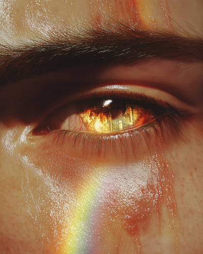 Man’s Eyes Reflecting City Fire