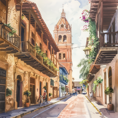Watercolor Street in Cartagena