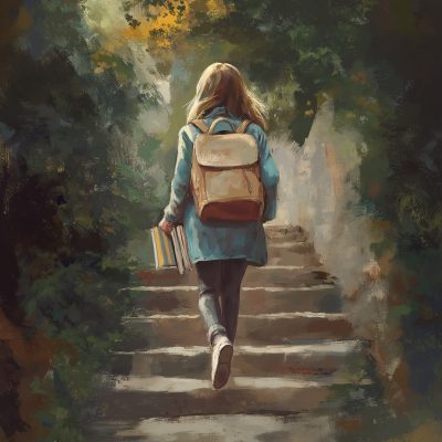 Young Learner Walking Up Steps