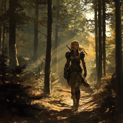 Elven Warrior in Pine Forest