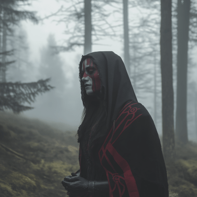 Grim Necromancer in Foggy Forest