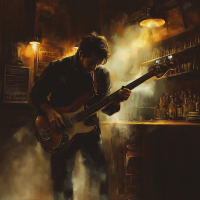 Bass Player in a Smoky Bar