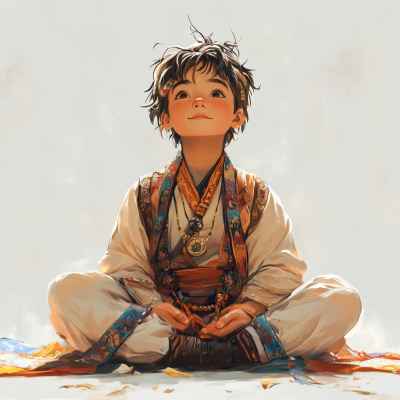 Young Mongolian Boy Illustration