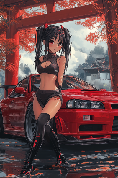 Cute Anime Girl with JDM Car