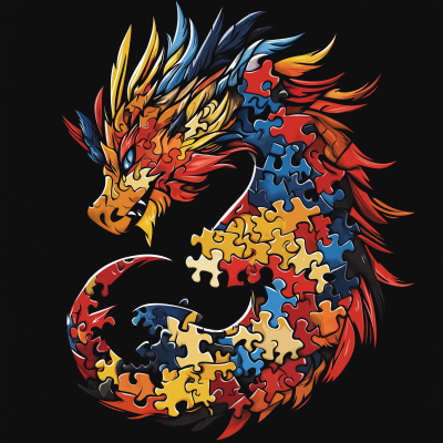 Colorful Puzzle Piece Dragon