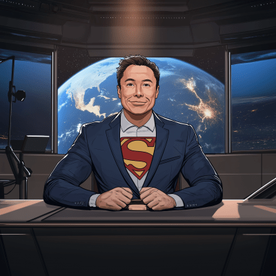 Superman Musk at News Desk