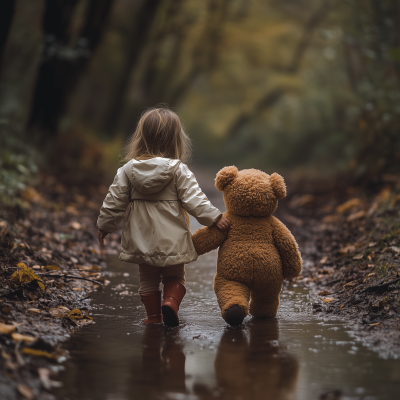 Little Girl with Teddy Bear