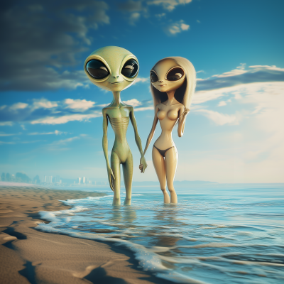 Beautiful Alien Couple at the Beach