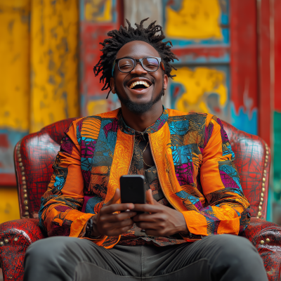 Happy African with Mobile Phone