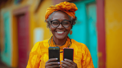 Happy Rural Woman with Phones