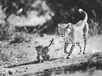 Mother Cheetah and Her Cub