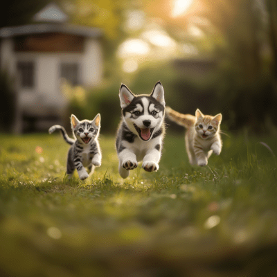 Playful Puppies and a Kitten