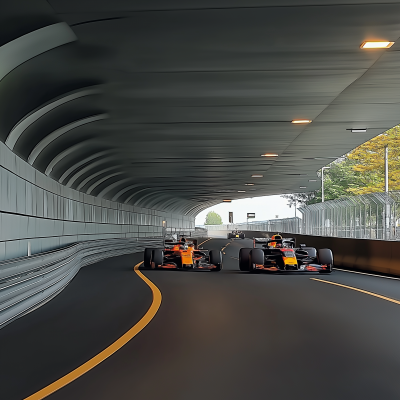 F1 Cars Racing in Tunnel