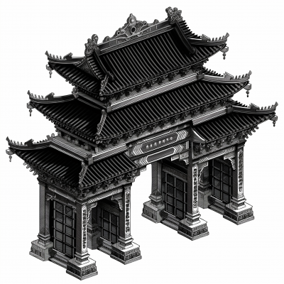 Traditional Chinese Gate Drawing