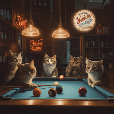 Cats Playing Pool