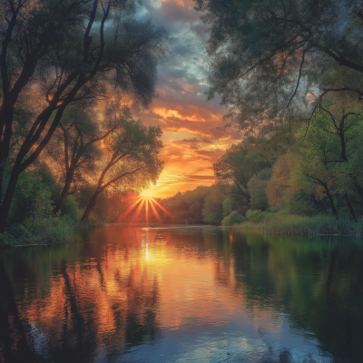 Serene Sunset Over River