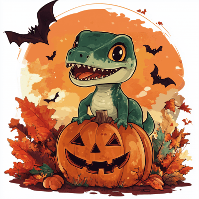 Chibi Raptor in Pumpkin Patch