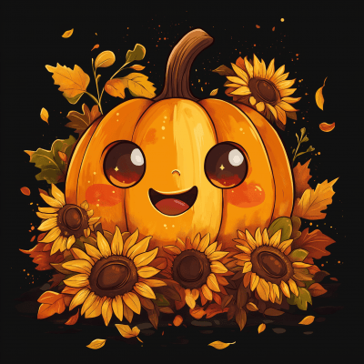 Kawaii Pumpkin in Sunflower Style