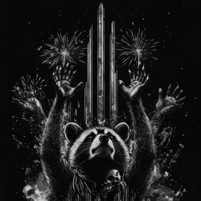 Raccoon with Fireworks