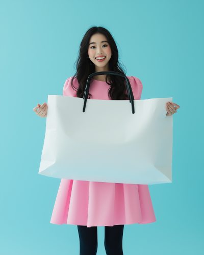 Happy Asian Female Model in Pink Dress