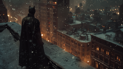 Batman on a Snowy Rooftop