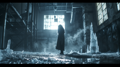 Frozen Woman in Warehouse