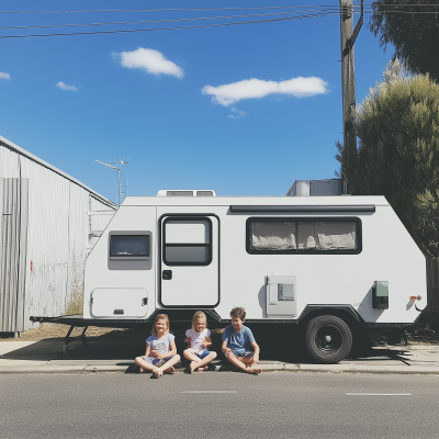 Family with Camper Trailer