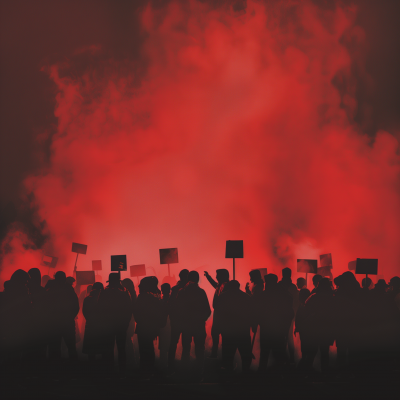 Red Silhouettes of Protesters