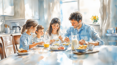 Family Breakfast in a Bright Kitchen