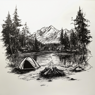 Camping fire illustration