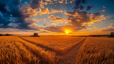 Wheat Harvesting at Sunset