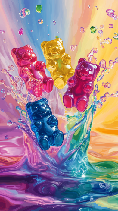 Colorful Gummy Bears Splash